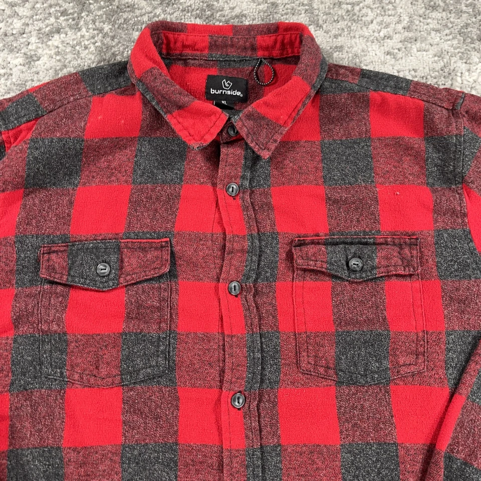Burnside 衬衫男式 XL 红色黑色格子法兰绒纽扣长袖户外 — 第 2/4 张图片