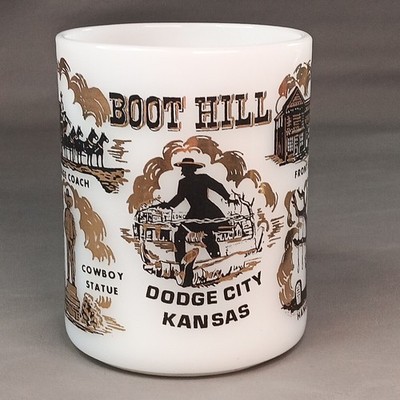 Mug Dodge City Kansas Coffee Cup Boot Hill  Federal Glass Souvenir Gilded Art