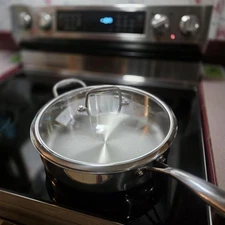 12 Inch Tri-Ply Stainless Steel Frying Pan 5-Quart Deep Saute Pan with Lids Pan