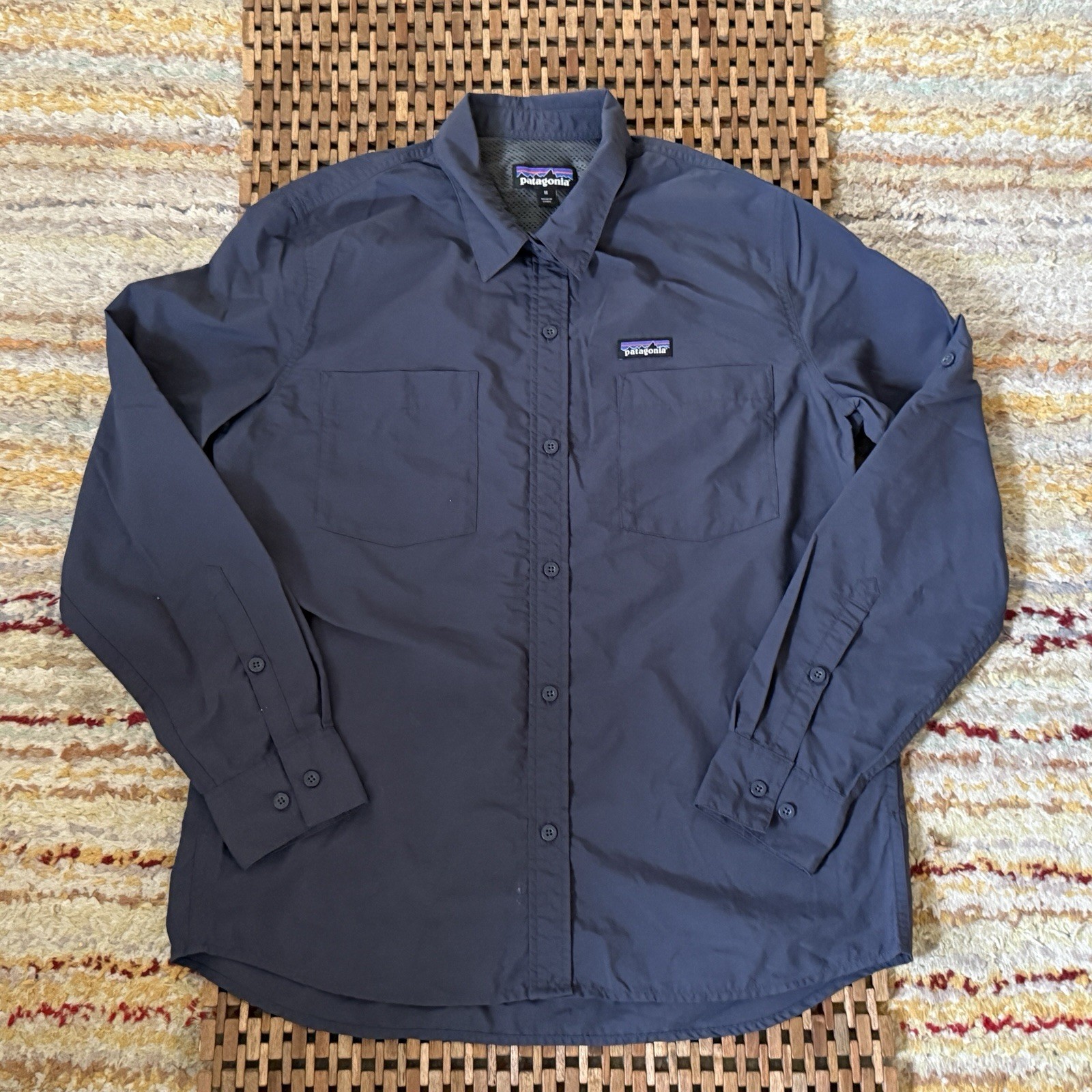 Patagonia Sun Stretch Guide Shirt Blue Nylon Fishing Hiking Button Down Medium M