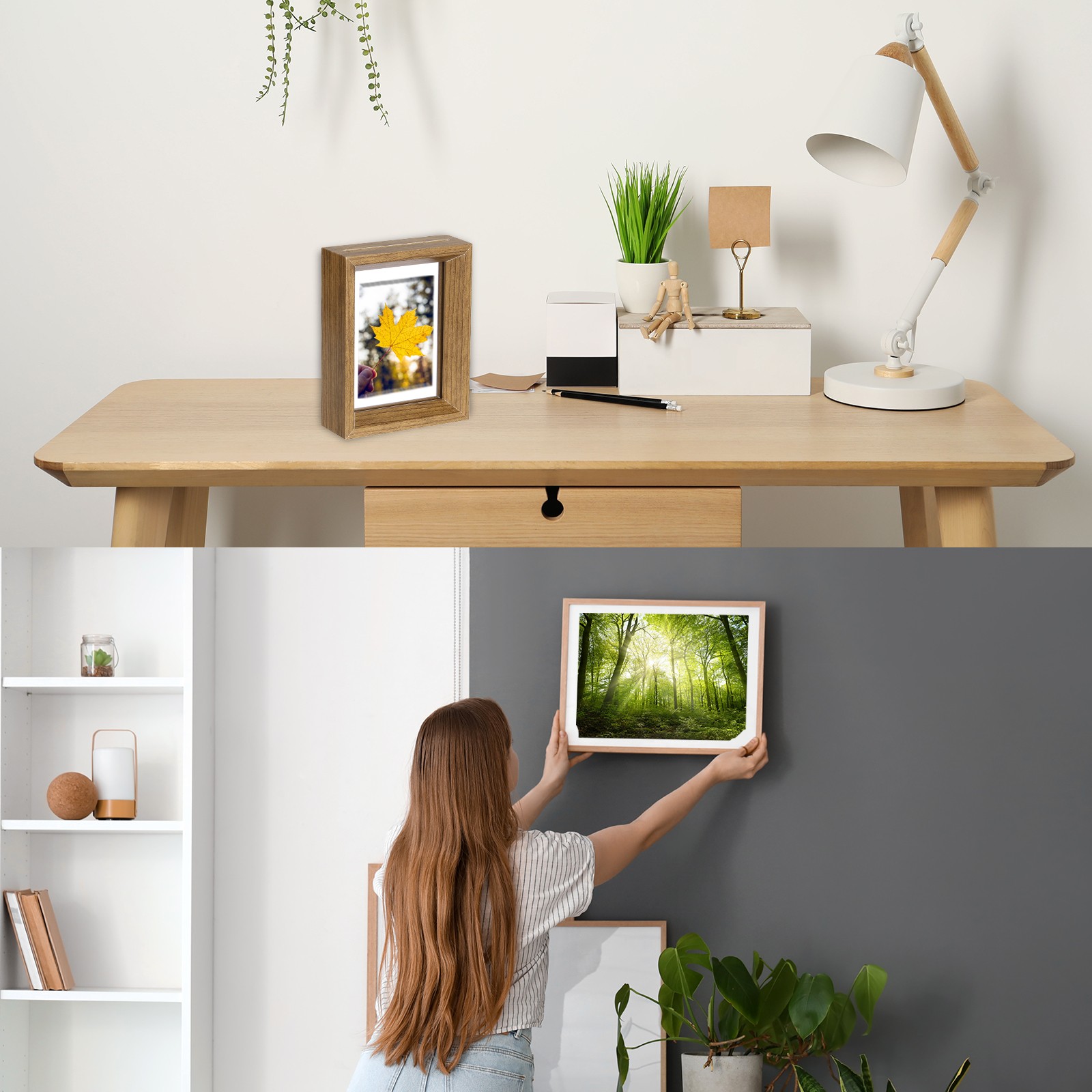 4Pcs Floating Frame, 8 x 6 Inch Wood Picture Frame, Natural Wood