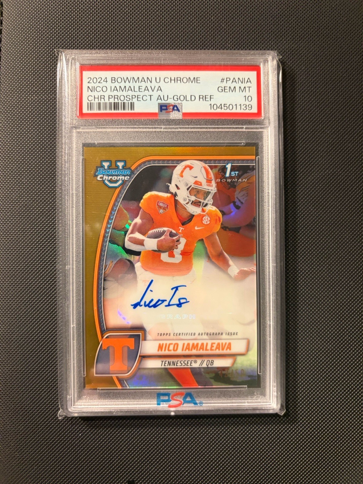 2024 Bowman U Chrome Nico Iamaleava 1st Bowman True Gold Auto 42/50 PSA 10 Gem