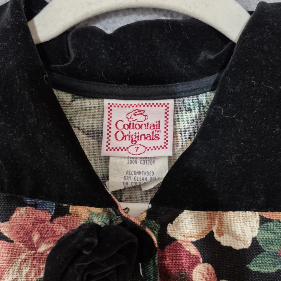 Conjunto de 2 falda chaqueta estampado floral cuello terciopelo negro original cola de algodón años 90 Foto 2 de 4