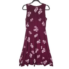 Ralph Lauren Maroon Pink Floral Dress 8 Scoop Neck Pleated Skirt Event Classic