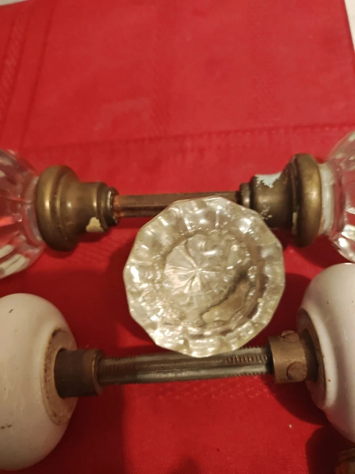 Perillas de puerta y placa de puerta antiguas vintage de cristal Foto 4 de 4