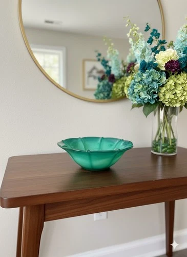 Fenton Mongolian Green Slag Salad Bowl  7 1/2 W x3" Tall EUC