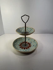 Vintage VCAGCO Beautiful Gold Trim Two Tier Serving Stand Made In Japan