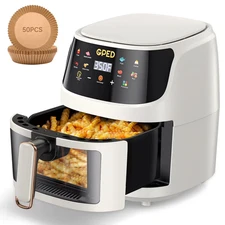 Air Fryer 8-in-1 Oilless Oven Visible Window Nonstick Basket Ivory 7.5QT