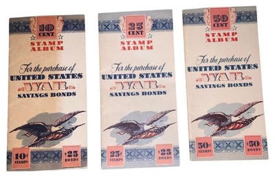 United States War Savings Bonds War Stamp Album 10, 25 & 50 Cent Books (3)