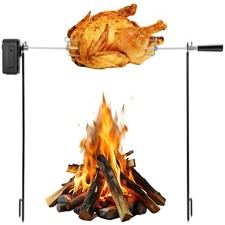 Electric Rotisserie Grill Kit - Dual Post Spit System, Cordless Motor, 20LBS Cap