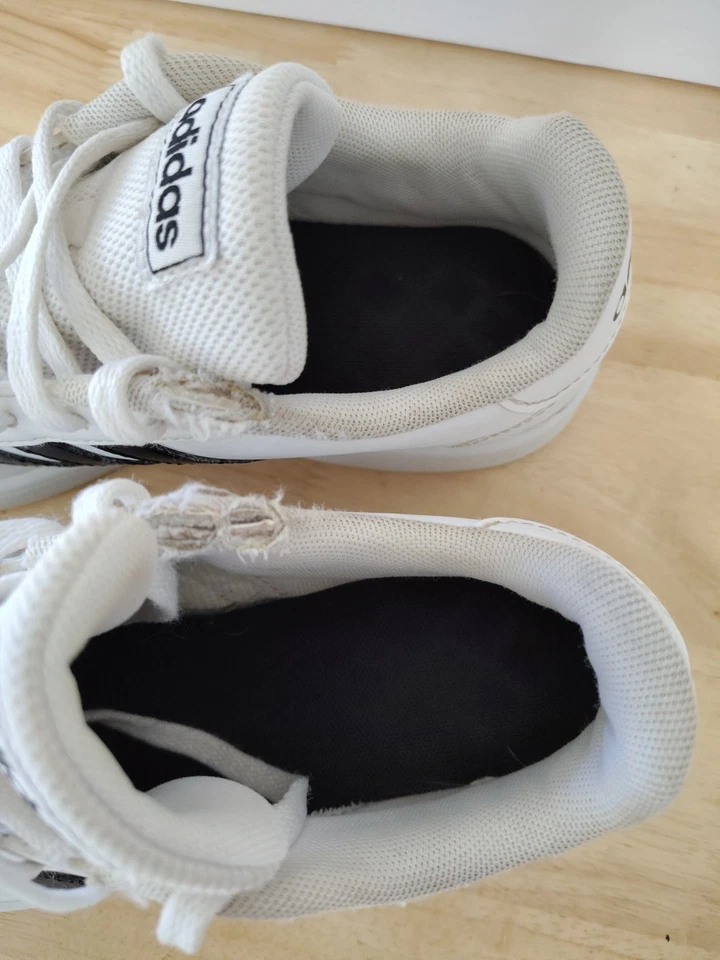 Adidas Zapatos Niños Talla 3 Blanco Zapatilla Grand Court Con Cordones Rayas Negras Comodidad Foto 3 de 4