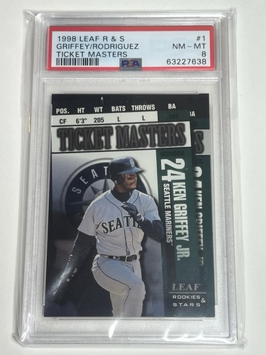 1998 LEAF R & S TICKET MASTERS #1 KEN GRIFFEY JR.-ALEX RODRIGUEZ #/2500 PSA 8