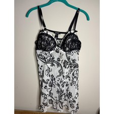 Morgan Taylor Fantasies Black White Floral Lace Trim Chemise Babydoll Lingerie
