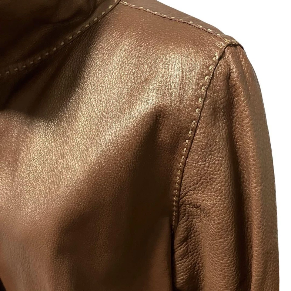 USED LL FENDI SELLERIA LEATHER LONG COAT, HAND STITCHED GOOD - Image 4 of 4