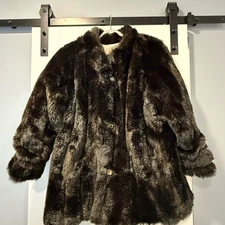 Vintage Reversible Luxurious Brown Faux Fur Coat w/ All-Weather Inside Sz 18