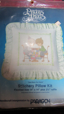 Vintage GOD BLESS OUR HOUSE Precious Moments PILLOW Embroidery KIT - 1980's