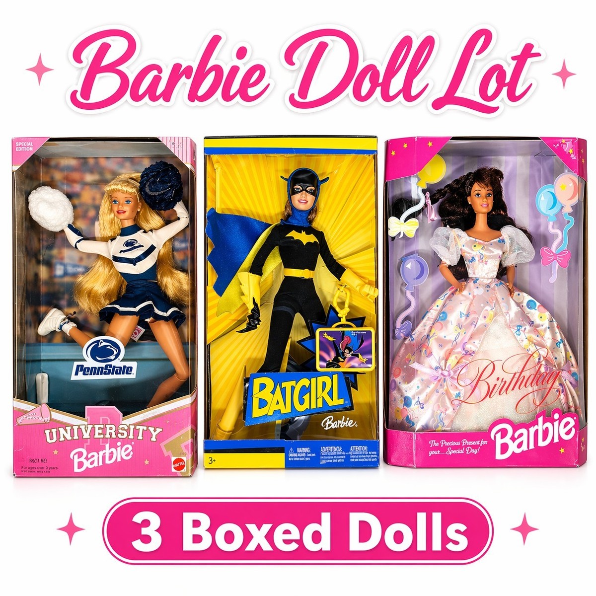 Barbie Doll Lot 3 Batgirl DC Comics University Penn State Birthday