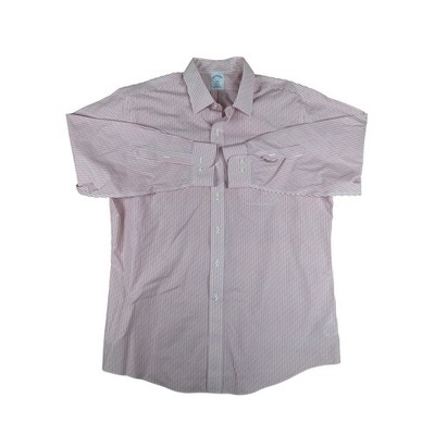 Brooks Brothers 1818 Regent Shirt Mens 17-2/3 Red White Stripe Non-Iron Cotton