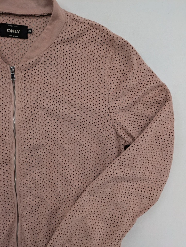 ONLY Damen Bomberjacke onlASTRID Gr 38 Rosa Perforiert Wildleder Optik - Bild 2 von 4