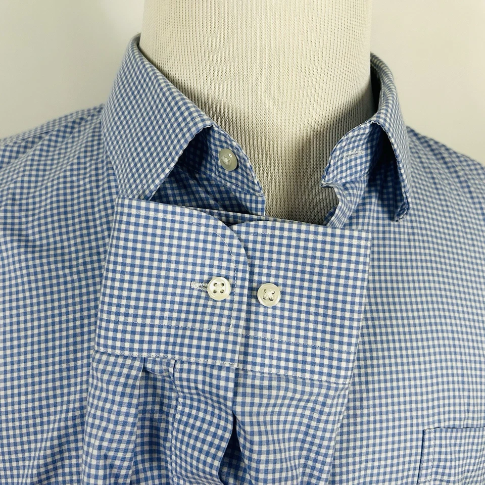 Nordstrom 16.5 34/35 Trim Fit Wrinkle Free Dress Shirt Blue White Plaid Cotton - Image 4 of 4