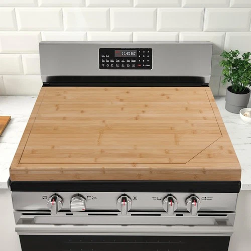 Bamboo Stove Top Cover Cutting Board w/Juice Groove Multifunctional Serving Tray