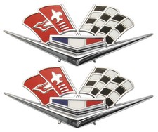 1962 1963 Corvette Front Fender X Flag Emblem Early Pair Made In The Usa