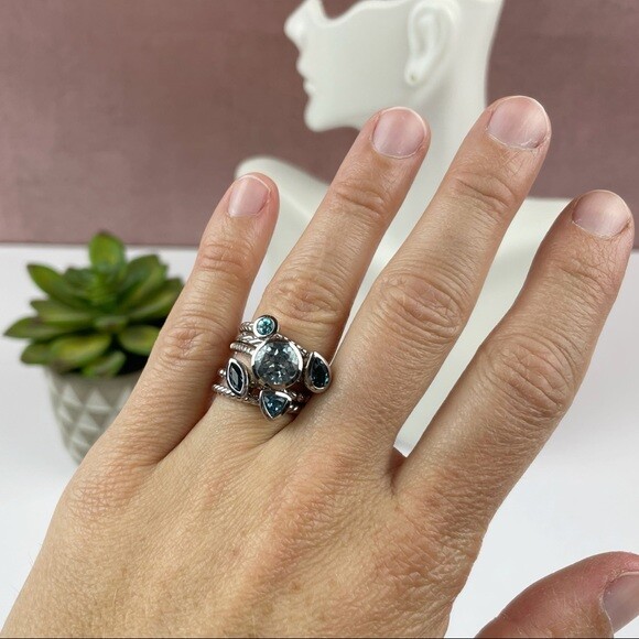 Silver 925 Blue Topaz Colored Stackable Rings Tha… - image 1