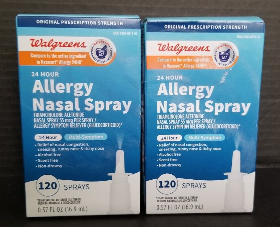 2x WALGREENS (NASACORT) 24 HOUR ALLERGY NASAL SPRAY, 2x 120 SPRAYS