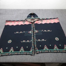 Checkanka Poncho Womens Geometric Knit Aztec Hooded Cape Open Shawl Quetzal