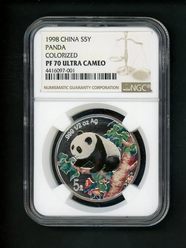 China PRC People's Republic 1998 Silver 5Y Yuan Panda Colorized NGC PF 70 UCAM
