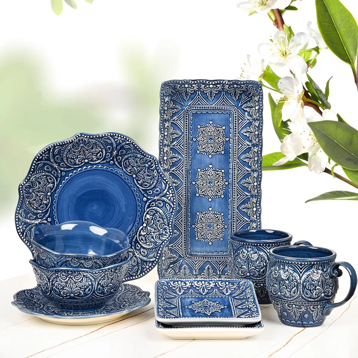 Sungmor Baroque Antique Porcelain Dinnerware Set Glaze Ceramic Dinner Plate Sets