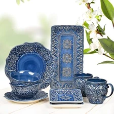 Sungmor Baroque Dinnerware Set Antique Porcelain Glaze Ceramic Dinner Plate Sets