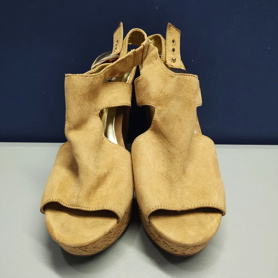 Tacones de plataforma Carlos Santana Bristol con cordones para mujer talla 9 bronceado hebilla punta abierta Foto 2 de 4