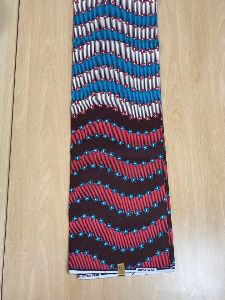African Fabric Print 6 Yards Poly-cotton Ankara Pink and Blue star - Image 3 of 4