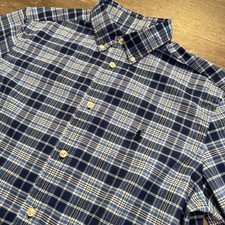 Ralph Lauren Performance Shirt Youth XL 18/20 Teen Blue Plaid Blend Preppy Nylon