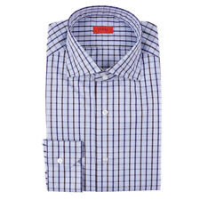 Nwt 545 Isaia Modern Fit Milano Blue Brown White Check Dress Shirt 16 5 Ebay