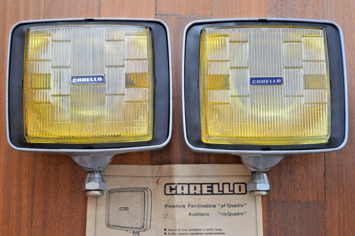 Vintage NOS 70's SQUARE CARELLO QUADRO YELLOW FOG LIGHTS Old