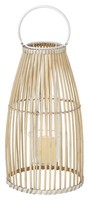 Windlicht Laterne Teelichhalter Bambusholz Glas Mit Henkel Braun Weiß 44 X 25 Cm