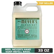 Mrs. Meyer's Clean Day Hand Soap Refill, Basil Scent, Essential Oils, 33 fl oz