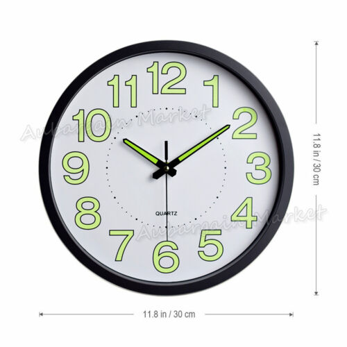 12'' Luminous Quartz Wall Clock Home Decor Night Glow In the Dark Silent Clock - Picture 7 of 9