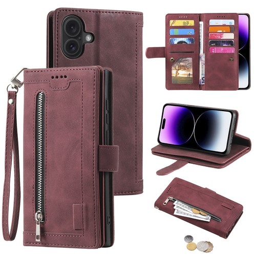 For iPhone 16 Pro Max 15 14 13 12 11 XR Phone Case Vintage Zipper Leather Wallet