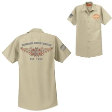 RED KAP Mechanic Shirt Harley Davidson Biker Motorcycle Embroidered Automotive