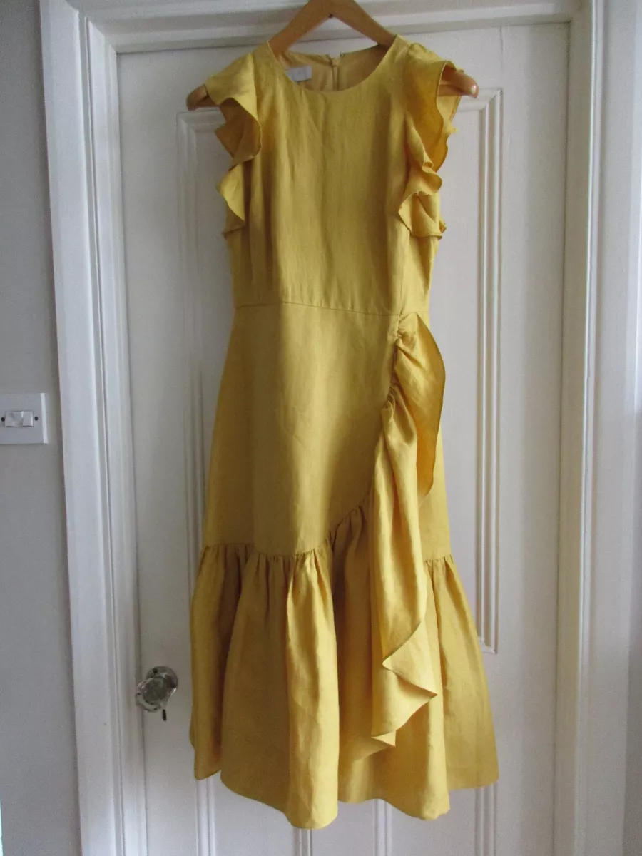 HOBBS CARMEN OCHRE MUSTARD LINEN DRESS SIZE 10