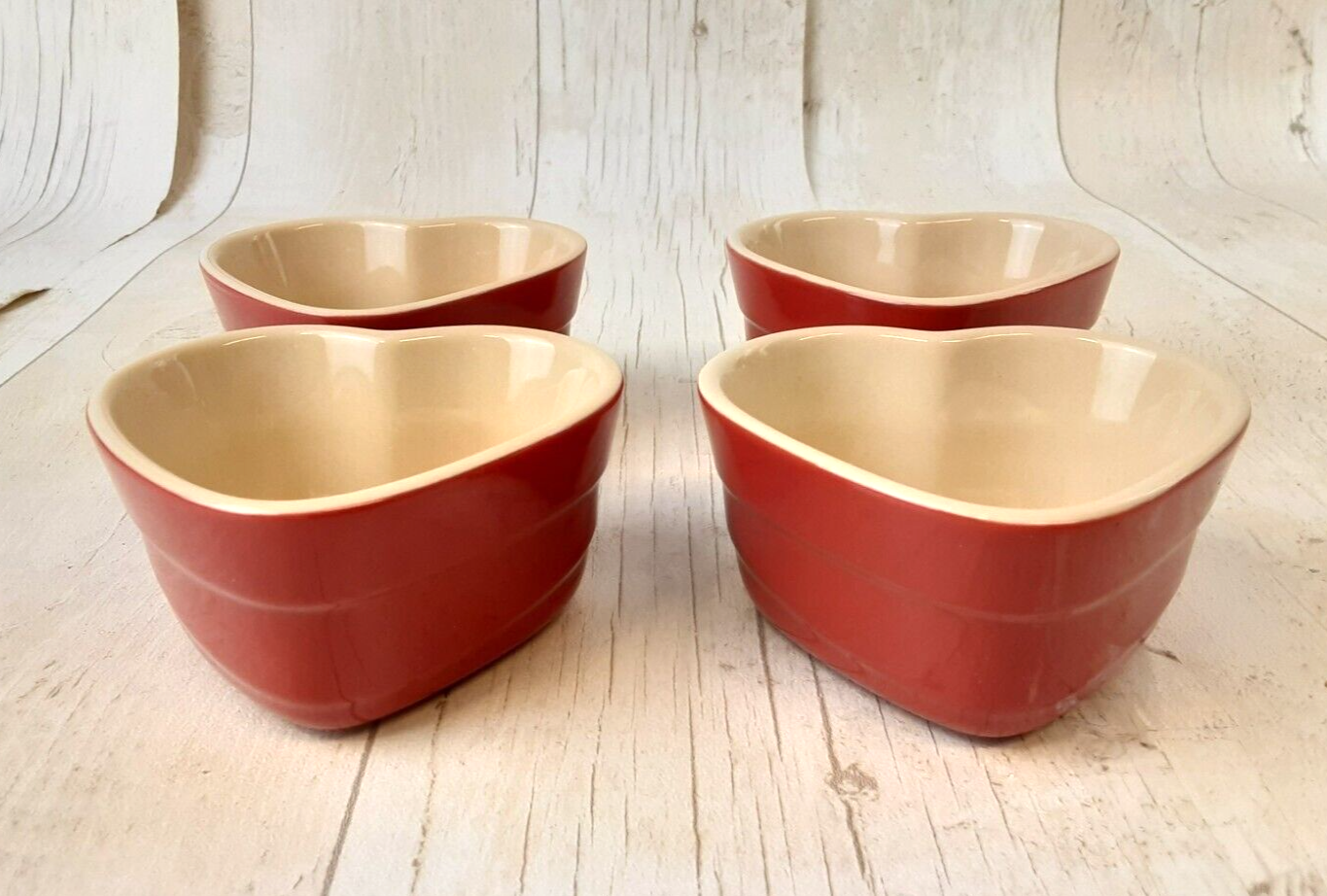 Le Creuset Heart Shaped Ramekins Set of 4 Red Stoneware Dishes eBay