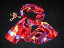 Picasso Scarf Red Purple Gold Red Silky Satin Jacquard Scarf 14x58 Rectangular