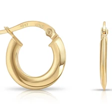 10K Real Solid Yellow Gold Shiny Polished Flat Tube Italian Hoops Earrings 14MM