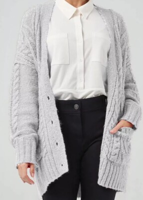 Cable Knit Sz Med, Fits Med/ Lg , Gray Oversized Cardigan 89th Madison