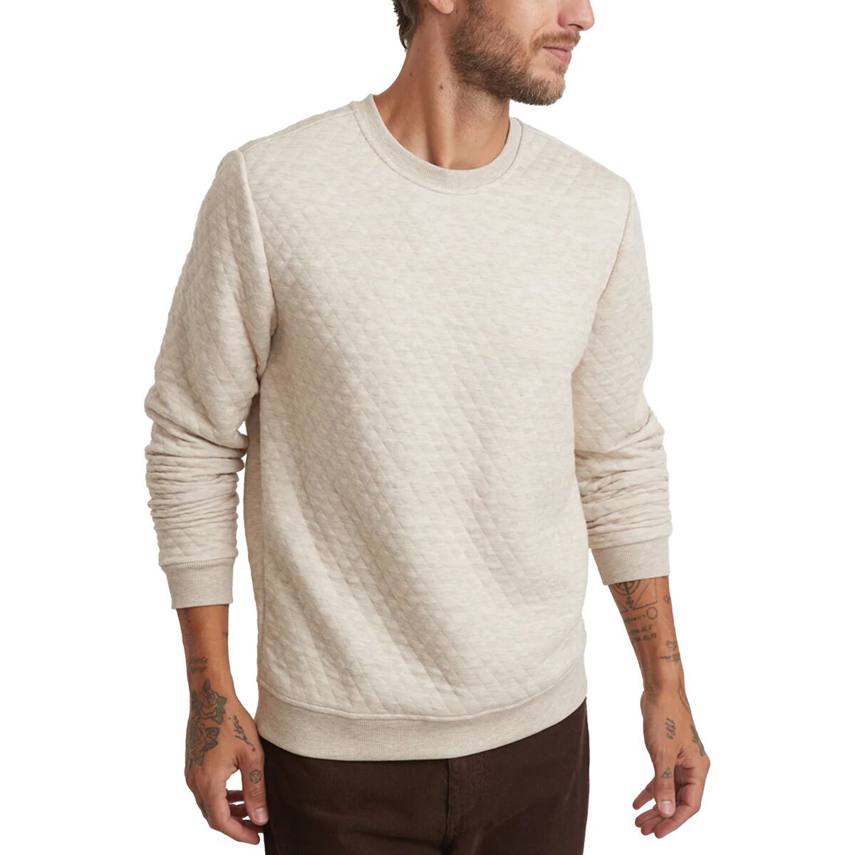 Marine Layer Corbet Quilted Crewneck Sweatshirt Men's Dark Oat