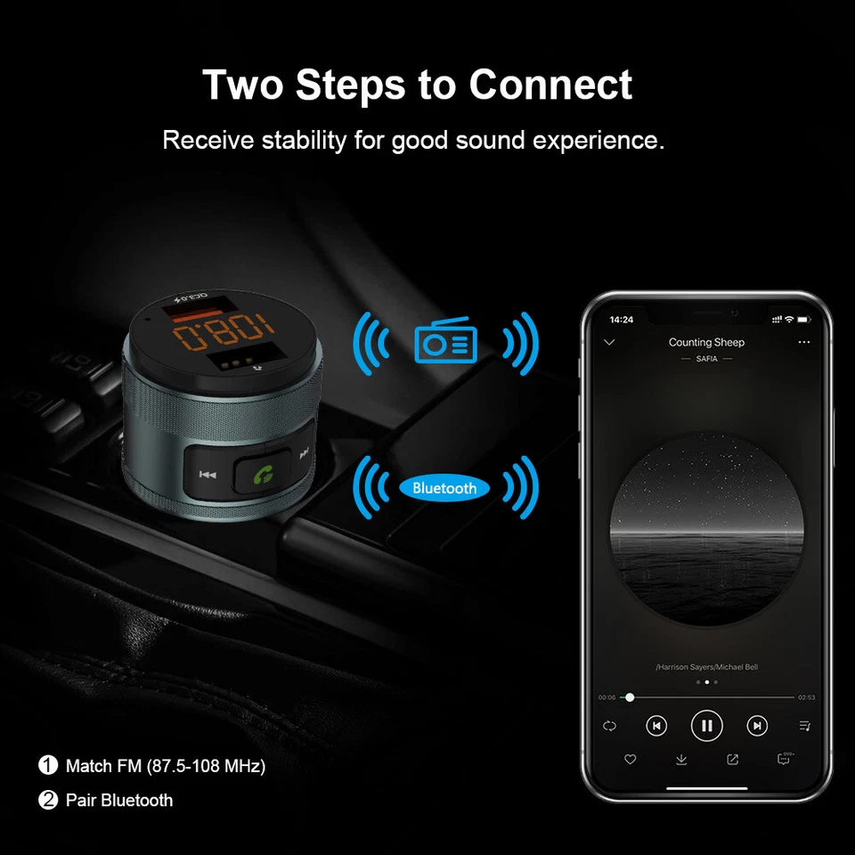 Bluetooth FM Transmitter KFZ Auto Radio MP3 Player Dual USB Ladegerät Adapter - Bild 2 von 4