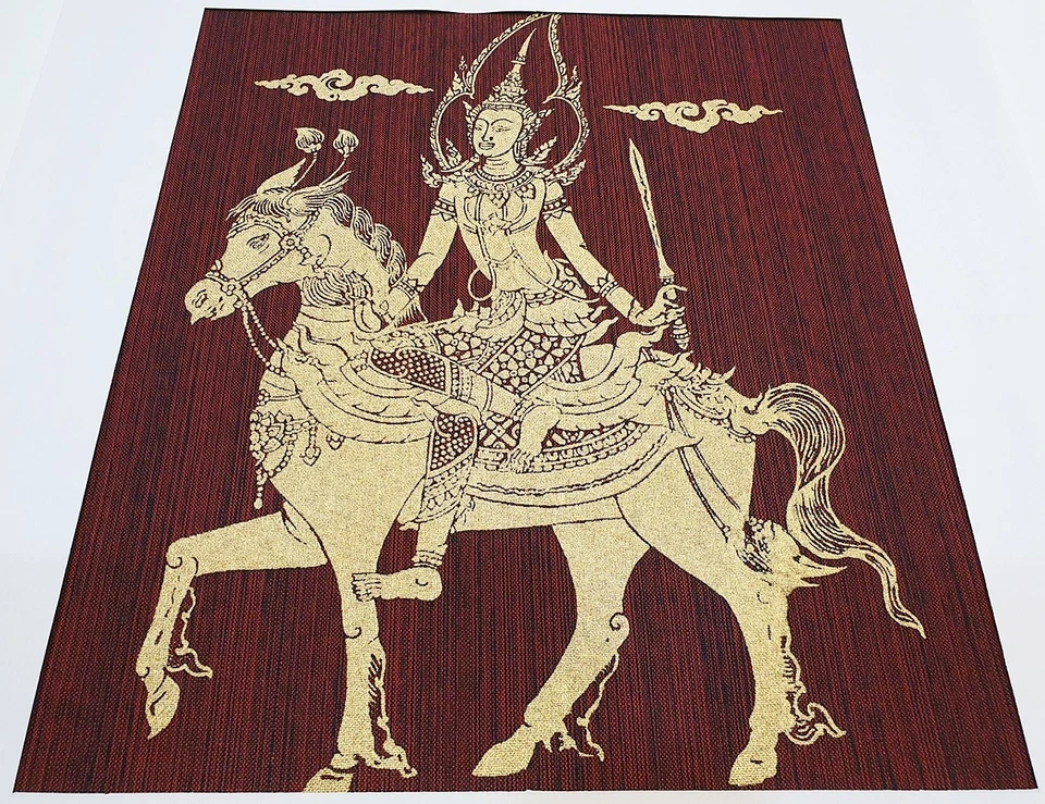 Thai Art Silk Goddess on Horse Figure Painting Poster Print Home Decor Handmade - Image 3 of 4